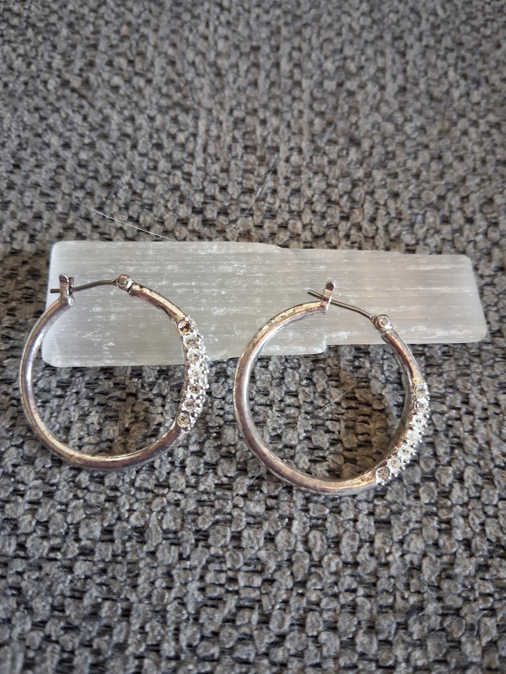 Silver Hoop Earrings with Pave Crystals - Elegant Women Jewelry
